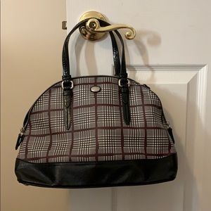 Plaid Coach Handbag - Black white burgundy